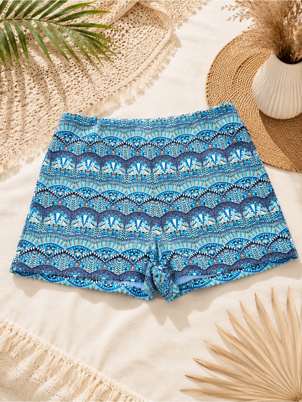 Blue Boho Patterned Shorts Size S/M